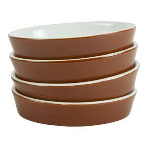 SET 4 Hall China 570 3/4 OVAL CASSEROLE Au Gratin bowl Brown 6" Made in USA